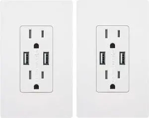Outlet with USB High Speed Charger 4.2A Charging Capability,Duplex Receptacle 15 A, Tamper Resistant Wall socket USB Outlet,Child Proof Safety,Screwless Wall Plate,White (2 Pack)