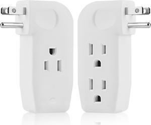 3 Way Outlet Vertical Wall Tap Splitter Adapter with 3 Prong Plug for Behind Furniture, Hard Plastic,UL Listed,2PK