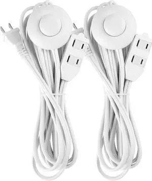 Extension Cords, 3 Outlets 12FT Power Cord with Hand/Foot Switch, Safety Twist-Lock, White (Foot switch/2PK)