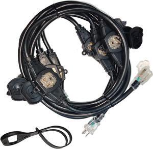 25Ft Power Extension Cord 3 Prong, 12 Gauge SJTW 5-15R Cable Male Plug to Female Connector,7 Outlet Cable,Multiple Evenly-Spaced Plug,Suitable for Stage Setting or Outdoor,UL Certified Outlet Cable