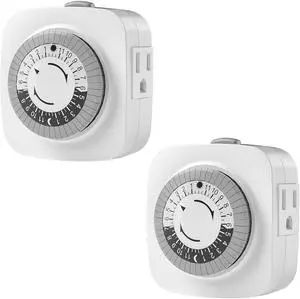 24 Hour Indoor Mechanical Timer with 2 Ground 3 Plug Socket Timer,30 min Daily on/Off Cycle for Lamps, Christmas Tree Lights, ETL Certified, White,2 Pack