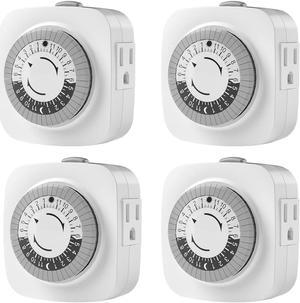 24 Hour Indoor Mechanical Timer with 2 Ground 3 Plug Socket Timer,30 min Daily on/Off Cycle for Lamps, Christmas Tree Lights, ETL Certified, White,4 Pack