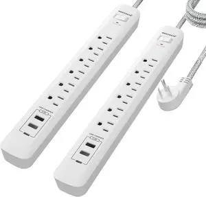 Oviitech Surge Protector Power Strip with USB Port,6 AC Outlets with 3 USB Ports Power Strip(2 usb-A,1 usb-C),10FT Extension Cord Flat Plug for Home, Office, Travel and Dorm Room,White,2 pack,ETL List