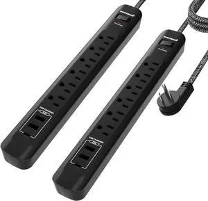 Oviitech Surge Protector Power Strip with USB Port,6 AC Outlets with 3 USB Ports Power Strip(2 usb-A,1 usb-C),10FT Extension Cord Flat Plug for Home, Office, Travel and Dorm Room,Black,2 pack,ETL List