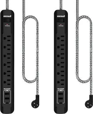Oviitech Surge Protector Power Strip with USB Port,6 AC Outlets with 3 USB Ports Power Strip(2 usb-A,1 usb-C),5FT Extension Cord Flat Plug for Home, Office, Travel and Dorm Room,Black,2 pack,ETL Liste