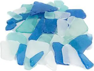 Sea Glass | 11oz Cobalt Blue White & Aqua Tumbled Sea Glass Decor | Bulk Seaglass Pieces for Beach Wedding Decor & Crafts