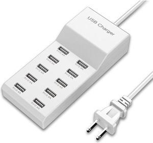 USB Power Charger,10-Port USB Charger Desktop Charging Station Hub Socket ,Multiport Charger with 5V/2.4A Power Supply Adapter