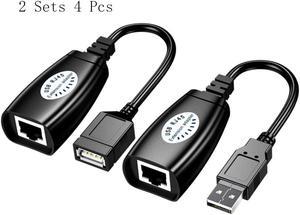 Two Sets 4Pcs USB network extender Over RJ45 Cat6/5/5e, USB  Extension UP to 50m/164ft, Compatible with Computers, Mobile Phones, Mice, Keyboards, U Disks, Printers, Cameras