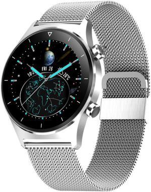 Smart Watch E13 with Heart Rate, Blood Pressure, Blood Oxygen Tracking, Sleep Monitor, Running Activity Fitness Tracking for Android and iOS Phones IP68 Waterproof Steel Silver Silver