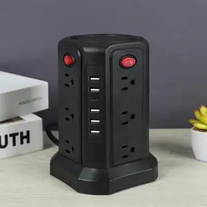 Surge Protector Power Strip Tower 5 USB Ports and Night Light, 10FT Extension Cord with 12 AC Multiple Outlets, PASSUS