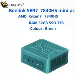 Beelink SER7 Ryzen 7 7840HS, 8C/16T, Up to 5.1GHz Mini Desktop Computer,  32GB DDR5, 1TB NVMe M.2 SSD, Quad Display 2*USB4, Wi-Fi 6, 2.5G RJ45