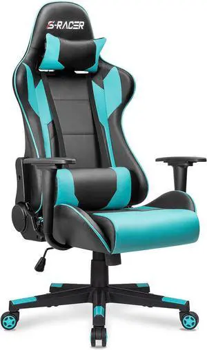 Homall Gaming Chair, Office Chair High Back Computer Chair Leather Desk Chair Racing Executive Ergonomic Adjustable Swivel Task Chair with Headrest and Lumbar Support (Cyan)