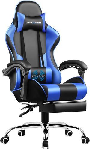 GTPLAYER Gaming Chair, Computer Chair with Footrest and Lumbar Support, Height Adjustable Gaming Chair with 360°-Swivel Seat and Headrest for Gaming or Office (Blue)