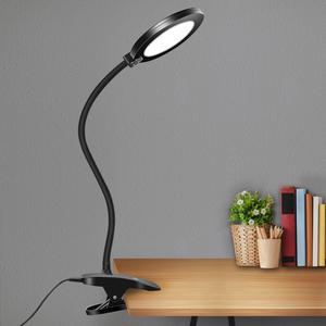 GLFERA Clamp LED Desk Lamp, Flexible Gooseneck Table Lamp, 3 Lighting Modes with 3 Brightness Levels, Dimmable Office Lamp with Adapter, Touch-Sensitive Control, Memory Function(Black)
