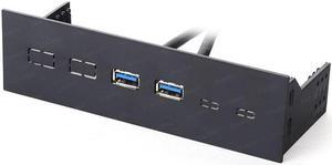 Dark 2xUSB 3.0 5.25" Front Panel Motherboard Connected USB Hub Compatible with All 5.25" Bays, High Speed with USB3.0