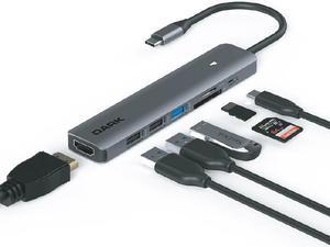 Dark USB 3.1 Gen1 Type-C 7 in 1 HDMI / USB 3.0 to USB 2.0 / TF SD Card Reader / USB-C & USB-C PD Converter Docking Station HUB Compatible with Macbook (DK-AC-U31X42)