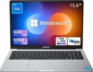 Silvery Laptop 15.6 FHD 16GB DDR4 512GB SSD, Intel Quad-Core 12th Alder Lake N95(Up to 3.4GHz) Laptop Computers with Metal Body Support 2.4G/5G WiFi, BT5.0, 2×Speaker, Mic, USB3.2, Type_C