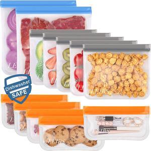 Dishwasher-safe, reusable storage bag, 12-pack of BPA-free reusable freezer bags (5 reusable sandwich bags, 5 reusable snack bags, 2 reusable gallon bags), leak proof lunch bags for food storage (colo