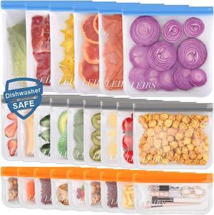 Dishwasher Washable, Reusable Storage Bag, Extra Thick Reusable Grocery Bag, BPA Free Leak Proof Reusable Freezer Bag (24 Pack - 6 Gallon 9 Snacks 9 Sandwich Bags)