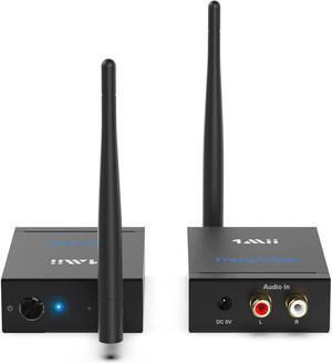 1Mii 2.4Ghz Wireless Audio Transmitter Receiver for TV, 320ft Long Range 20ms Low Delay 192kHz/24bit HiFi Audio, Wireless Adapter Kit for Subwoofer/Powered Speaker/Stereo/Soundbar, RCA Out/in