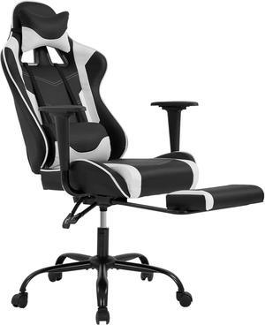 BestOffice Ergonomic Office Chair PC Gaming Chair Cheap Desk Chair Executive PU Leather Computer Chair Lumbar Support with Footrest Modern Task Rolling Swivel Chair for Women, Men(White)