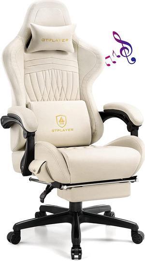 GTPLAYER Gaming Chair with Speakers, Computer Chair with Footrest, High Back Ergonomic Gaming Chair, Reclining Gaming Chair with Linkage Armrests for Adults by GTRacing (Ivory), Welcome to consult