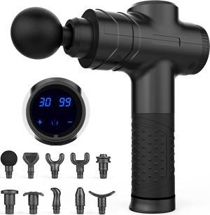 Massage Gun Deep Tissue, Muscle Percussion Back Neck Head Handheld Hammer Massager for Athletes, 30 Speed Level, LED Touch Screen, Long Battery Life with 10 Heads