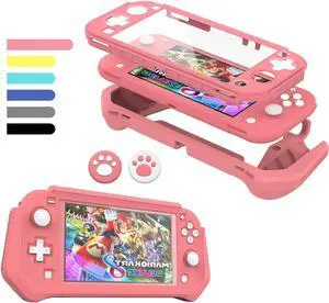 Switch Lite Case Protective Case for Nintendo Switch Lite, Compatible with Nintendo Switch Lite Screen Protector Cover Hand Grip Case with Detachable TPU+Built-in PC Screen + 2 Thumb Grip Caps, Pink