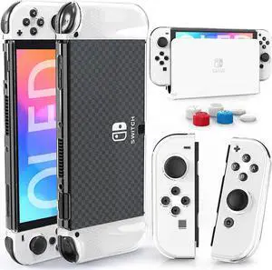 HEYSTOP Switch OLED Case for Nintendo Switch OLED Model, Dockable Cover Hard PC Protector Case for Switch OLED Grips for Switch OLED Console and Accessories with Thumb Stick Caps