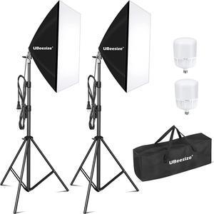 UBeesize Softbox Photography Lighting Kit, 27 x 20 Continuous Lighting Kit with 2pcs 40W E27 Socket 8000K Bulbs, Professional Photo Studio Lighting for Video Recording, Portrait Shooting