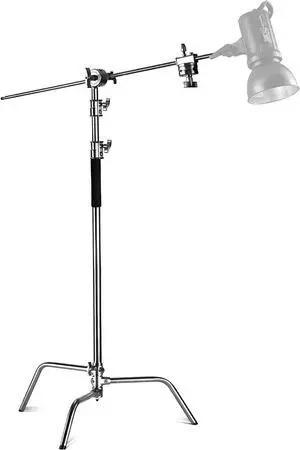NEEWER Pro 100% Stainless Steel Heavy Duty C Stand with Boom Arm, Max Height 10.5ft/320cm Photography Light Stand with 4.2ft/128cm Holding Arm, 2 Grip Head for Studio Monolight, Softbox, Reflector