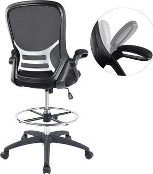 High-Back Mesh Ergonomic Drafting Chair Tall Office Chair Standing Desk Stool with Adjustable Foot Ring and Flip-Up Arms (Black)