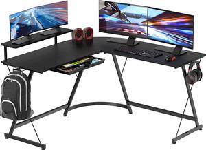 SHW Gaming L-Shaped Computer Desk with Monitor Stand, Black