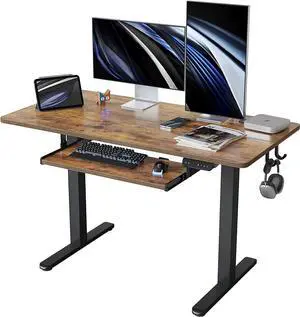 Standing Desk with Keyboard Tray, 48 × 24 Inches Electric Height Adjustable Desk, Sit Stand Up Desk, Computer Office Desk, Rustic Brown Standing Desk with Keyboard Tray, 48 × 24 Inches Electric Height Adjustable Desk, Sit Stand Up Desk, Computer Office Desk, Rustic Brown