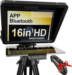 CANALHOUT 16" Universal Teleprompter with Remote Control, Fit All Tablets/iPad, Video Camera/DSLR, Pre-Assembled, 70/30 Beam Splitting Glass with Waterproof Tote, Speech and Video Creation