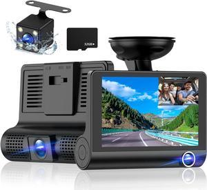 Dash-Cam-Front-and-Inside Video Recorder Rear Camera 1080P Dashcam with 4 inches, Super Night Vision, 170°Wide Angle, Loop Recording, G-Sensor, Parking Monitor, Motion Detection, with 32GB Card