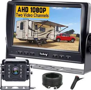 RV Backup Camera Plug and Play - No Delays 7 Inch HD 1080P Rear View Camera with IR Night Vision 2 Channels - Waterproof Reverse Camera for Truck Trailer Camper Tractor Y14