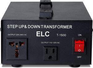 ELC T Series 1500 Watt Voltage Converter Transformer - Step Up/Down - 110v to 220v / 220v to 110v Power Converter - Circuit Breaker Protection, CE Certified [3-Years Warranty]