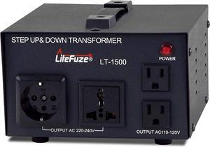 LiteFuze LT Series 1500 Watt Voltage Converter Transformer Step Up/Down - 110v to 220v / 220v to 110v Power Converter - Fully Grounded Cord - Universal Socket, CE Certified