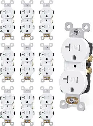 AIDA 20 Amp Outlet Duplex Electrical Receptacle Outlets,Power Outlet,Tamper Resistant,Heavy-Duty Receptacle Wall Outlet,Residential,2Pole,3-Wire, Self-Grounding Clip, NEMA 5-20R,UL Listed 10 Pack