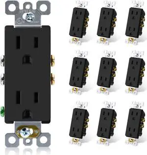 ELEGRP Matte Black Decorator Receptacle, 15A 125V Standard Electrical Wall Outlet, 2 Pole 3 Wire, Non- Tamper Resistant, NEMA 5-15R, Self-Grounding Residential Grade Outlet, UL Listed, 10 Pack