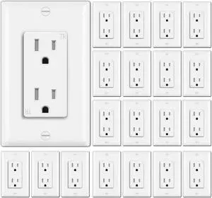 BESTTEN 20 Pack 15 Amp Tamper Resistant Decor Receptacle, Standard Electrical Wall Outlet, Residential and Commercial Use, 15A/125V/1875W, UL Listed, White