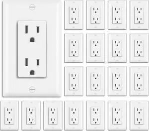 BESTTEN 20 Pack 15 Amp Decorator Wall Receptacle Outlet, Non-Tamper-Resistant, Wallplate Included, 15A/125V/1875W, UL Listed, White