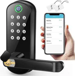 Smart Lock, Keyless Entry Door Lock, Smart Door Lock, Smart Lock for Front Door, Keyless Door Lock, Fingerprint Door Lock, Biometric Door Lock, Keypad Door Lock, Digital Door Lock (Black)