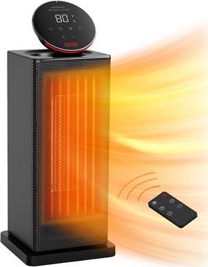 1500W Space Heater, Thermostat 90° Oscillating Electric Heater with Remote and 24H Timer, TABYIK Tower Heater for Indoor Use, Portable Heaters with Protection for Bedroom