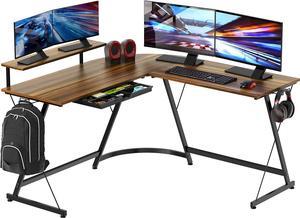 SHW Gaming L-Shaped Computer Desk with Monitor Stand, Walnut