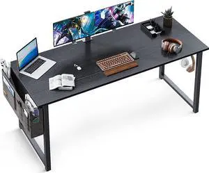 ODK Computer Writing Desk 55 inch, Sturdy Home Office Table, Work Desk with A Storage Bag and Headphone Hook, Black