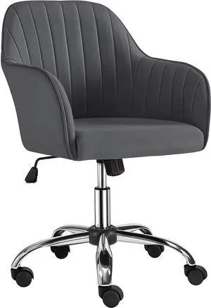 Yaheetech Modern Office Desk Chair Vanity Chair Comfy Upholstered Swivel Rolling Computer Armchair for Makeup Room Living Room Bedroom Dark Gray