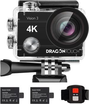 Dragon Touch 4K Action Camera 20MP Vision 3 Underwater Waterproof Camera 170° Wide Angle WiFi Sports Cam with Remote 2 Batteries and Mounting Accessories Kit
