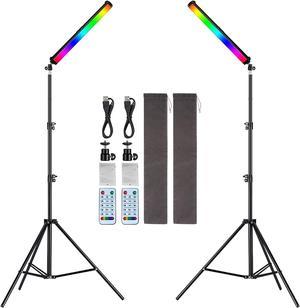 RGB Led Video Light Wand Stick, 360° Full Color Portable Studio Handheld Photography Lighting Wand 5000mAh Rechargeable Battery & Magnet with 27"-80" Tripod Stand-2 Pack